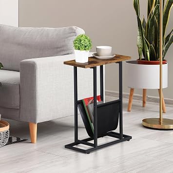 ZENY Small Narrow Side Table for Small Spaces, Slim End Table Magazine Table, Skinny Snack Couch Bedside Table, Nightstand with Storage Holder, Rustic Brown
