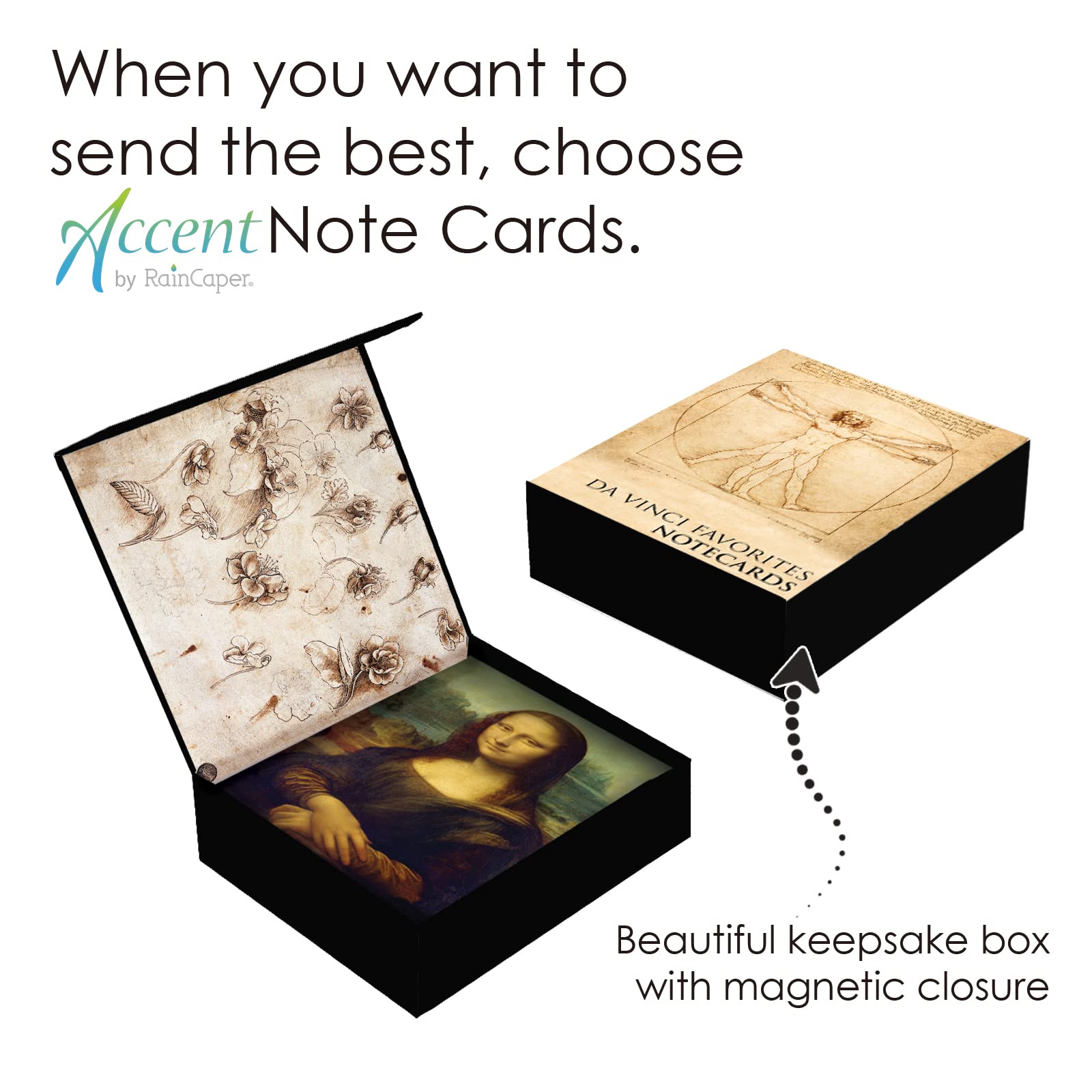 RainCaper Fine Art Keepsake - Tarjetas de felicitación de 5 x 7 pulgadas con sobres decorativos, en caja de regalo, cartulina de 300 g/m² (favoritos de da Vinci)