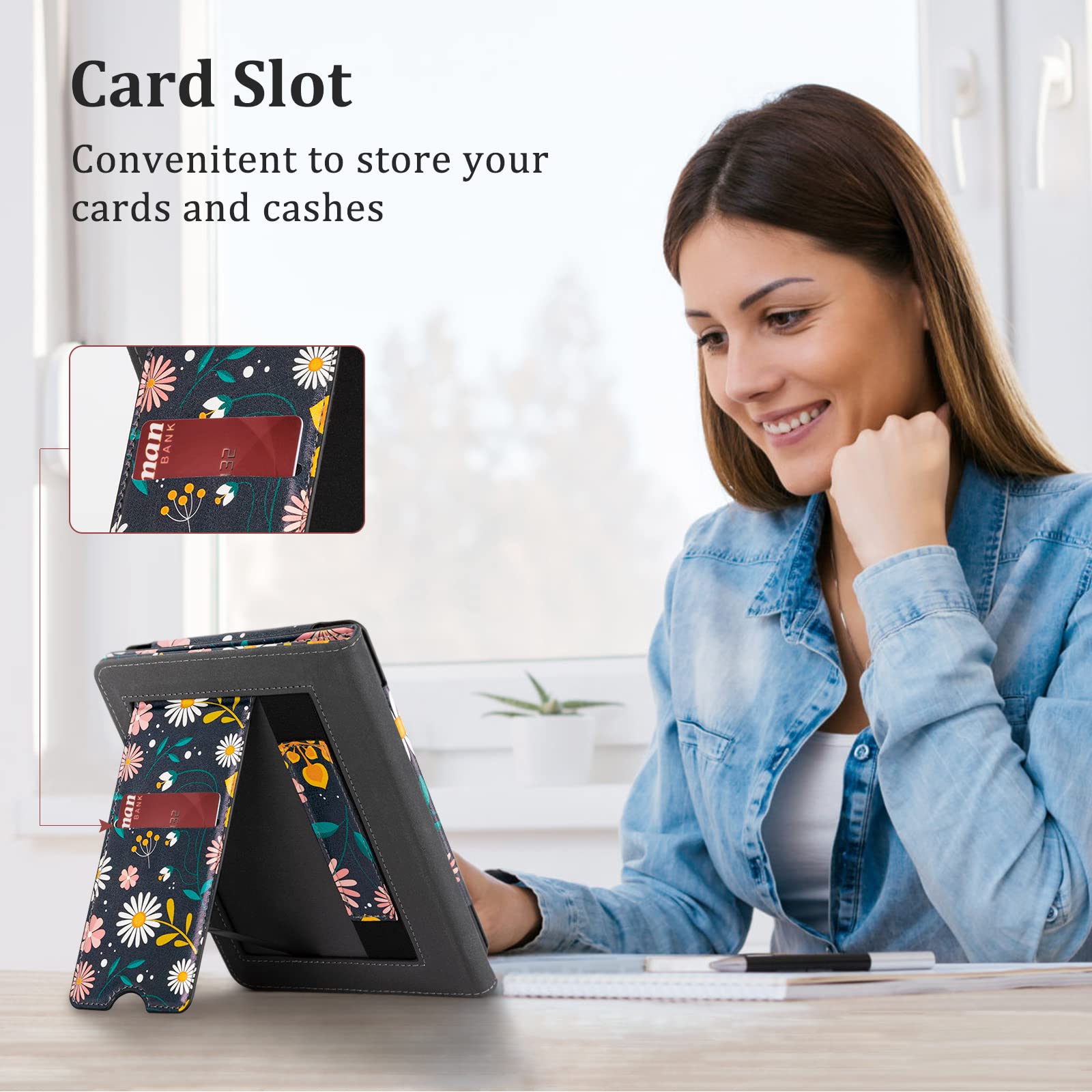 CoBak Kindle Paperwhite Case with Stand -with Auto Sleep Wake, Card Slot, Hand Strap Feature - Fits Kindle Paperwhite 11th Generation 6.8