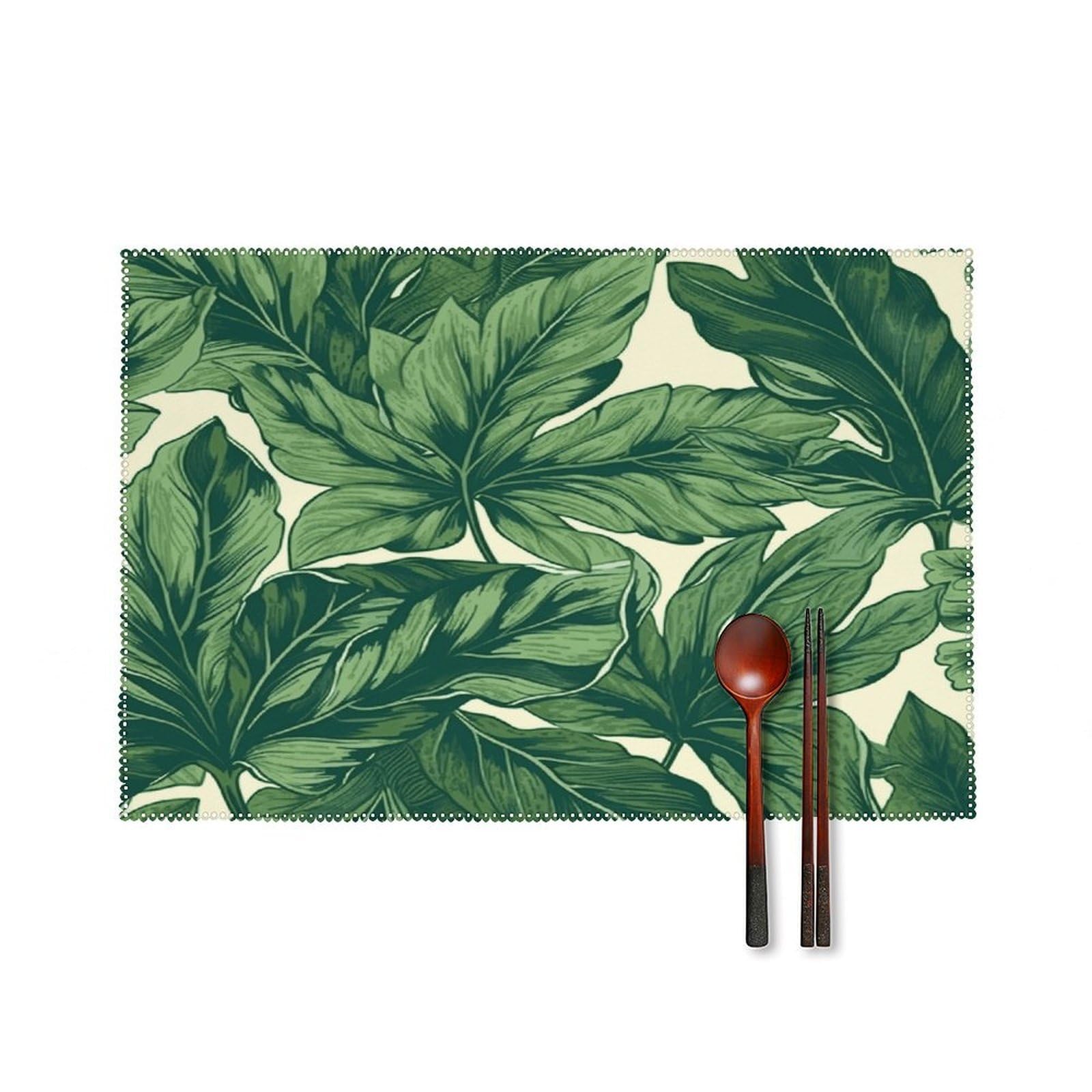 Fekiloot Style Green Foliage Botanical Placemats Set Of 6,Table Mat