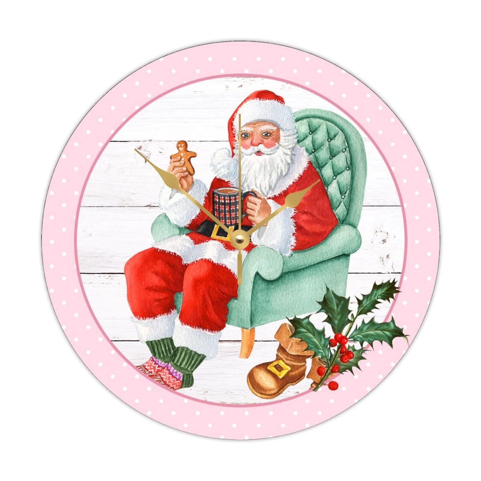 Horloge murale bois Père Noël rustique sans tic-tac 38cm
