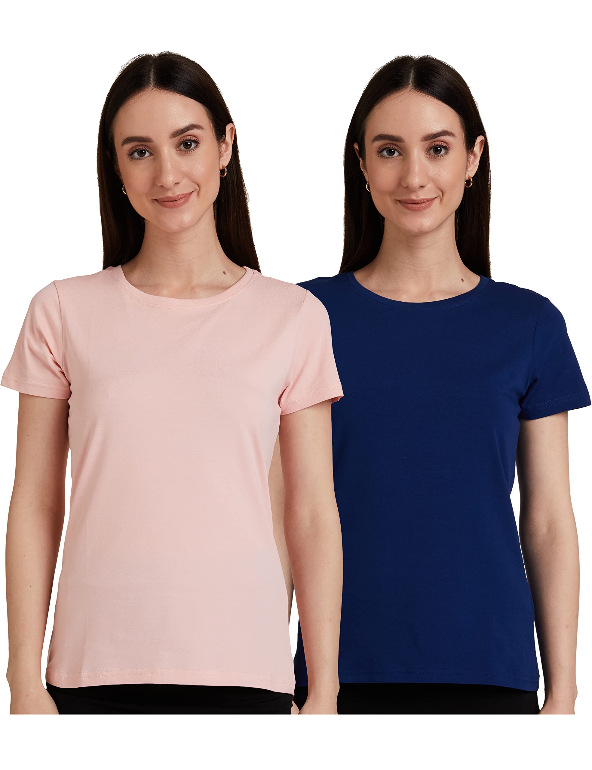 Amazon Brand - SymbolWomen's Cotton Stretch Regular Fit Round Neck Half Sleeve T-Shirt (Available in Plus Sizes)