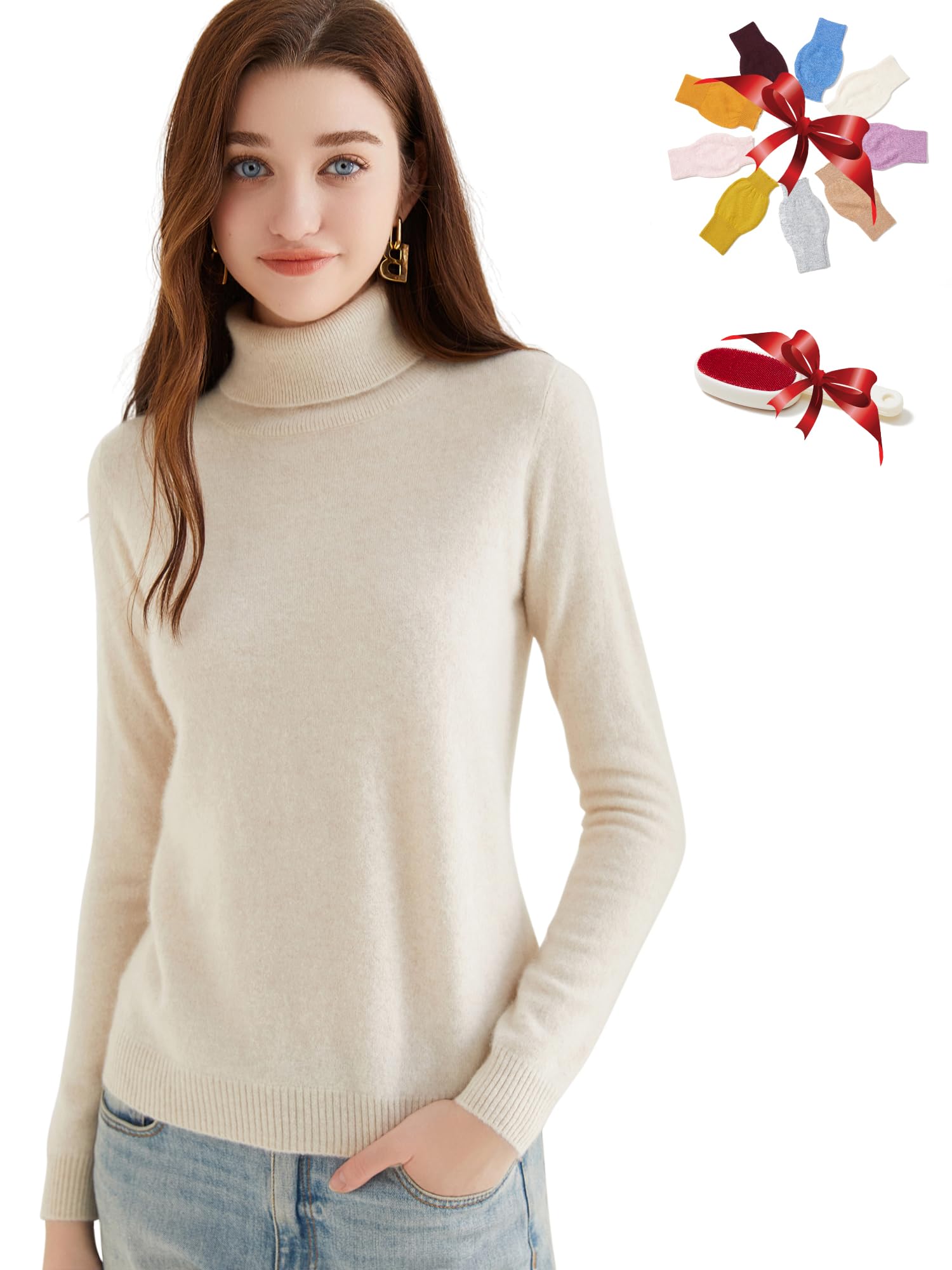 Chanyarn Damen 100% reinem Kaschmir Rollkragen Pullover Herbst Winter Warm Weich Leicht Langärmelig Strickpullover