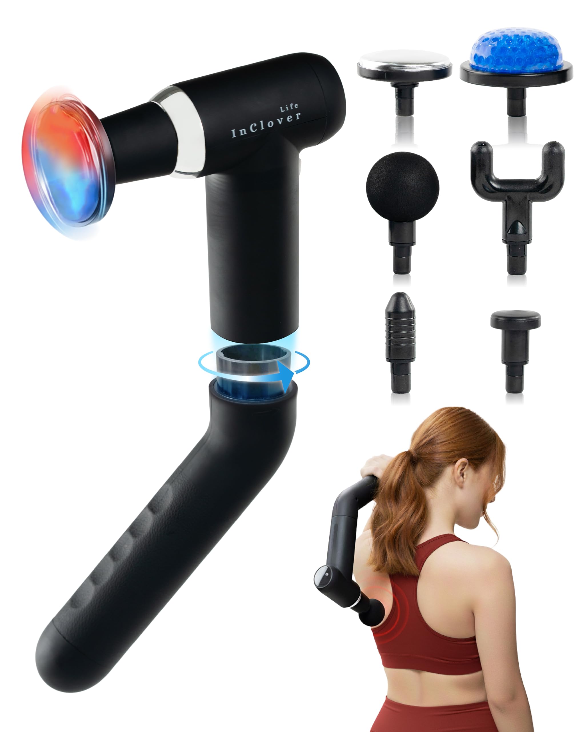 Massage Gun with Detachable Extension Handle for Deep Tissue Muscle Massage – Handheld Back & Shoulder Percussion Heated Massager for Men & Women. Professional Pain Relief Massage Tool.