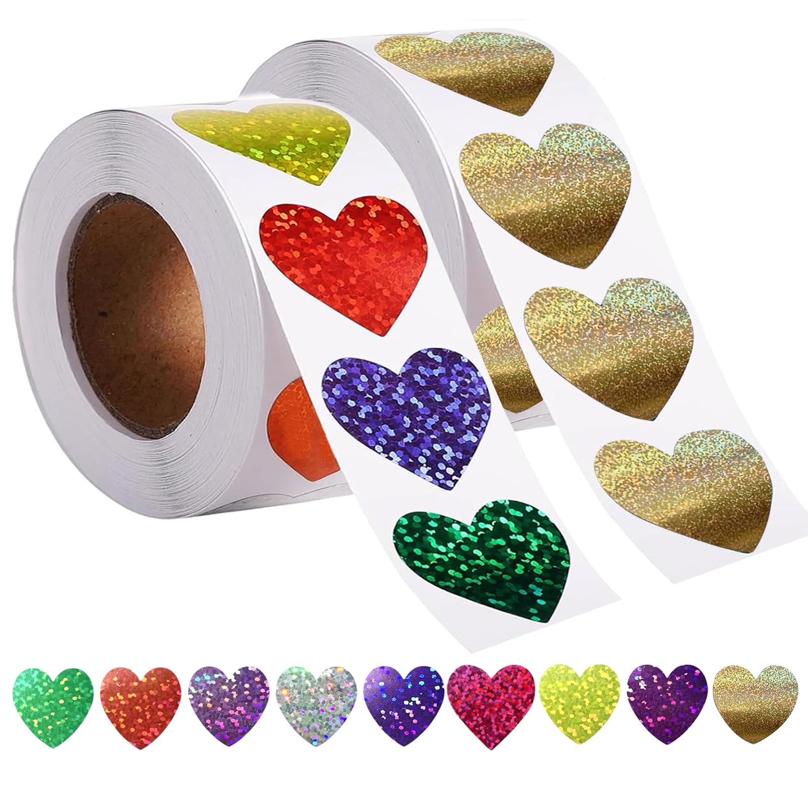 Love Heart Stickers, 1000 Pcs Glitter Heart Reward Sticker 2.5 CM Self Adhesive Sparkly Love Stickers for Envelopes Valentine's Day