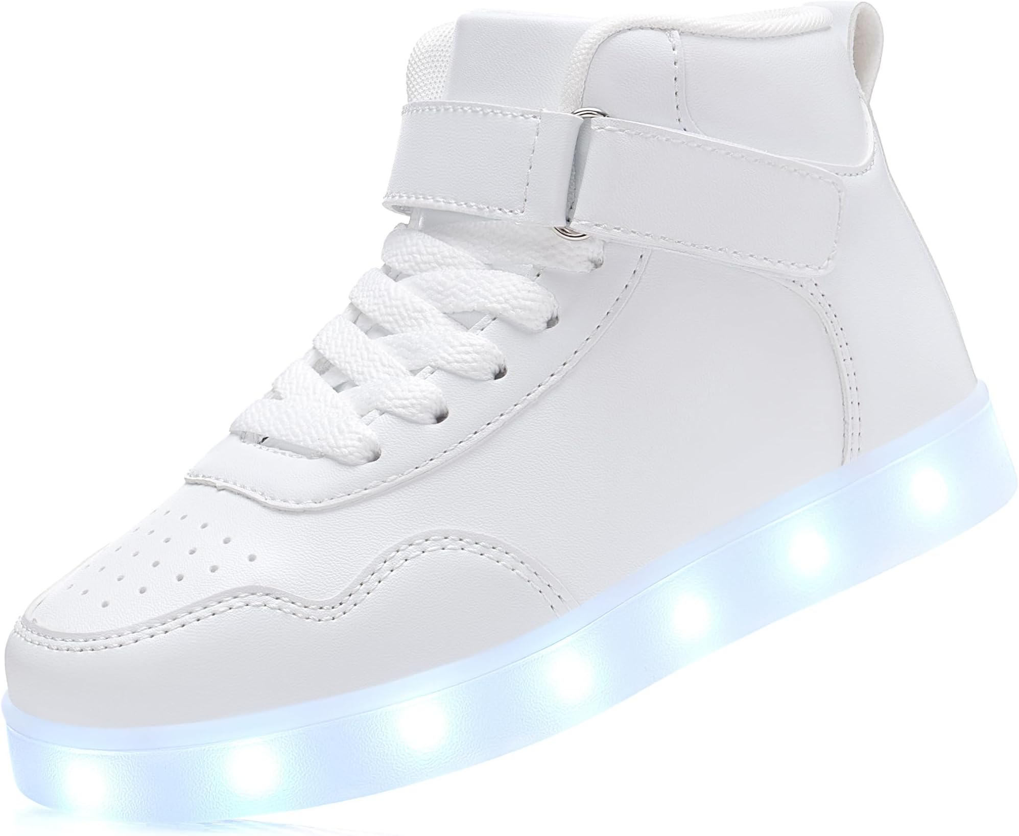 Kids LED Light Up Shoes with Adjustable Hook & Loop - Rechargeable High Top Flashing Sparkly Luminous Glowing Sneakers, Cool Adorable Light-Up Tenis for Boys Girls