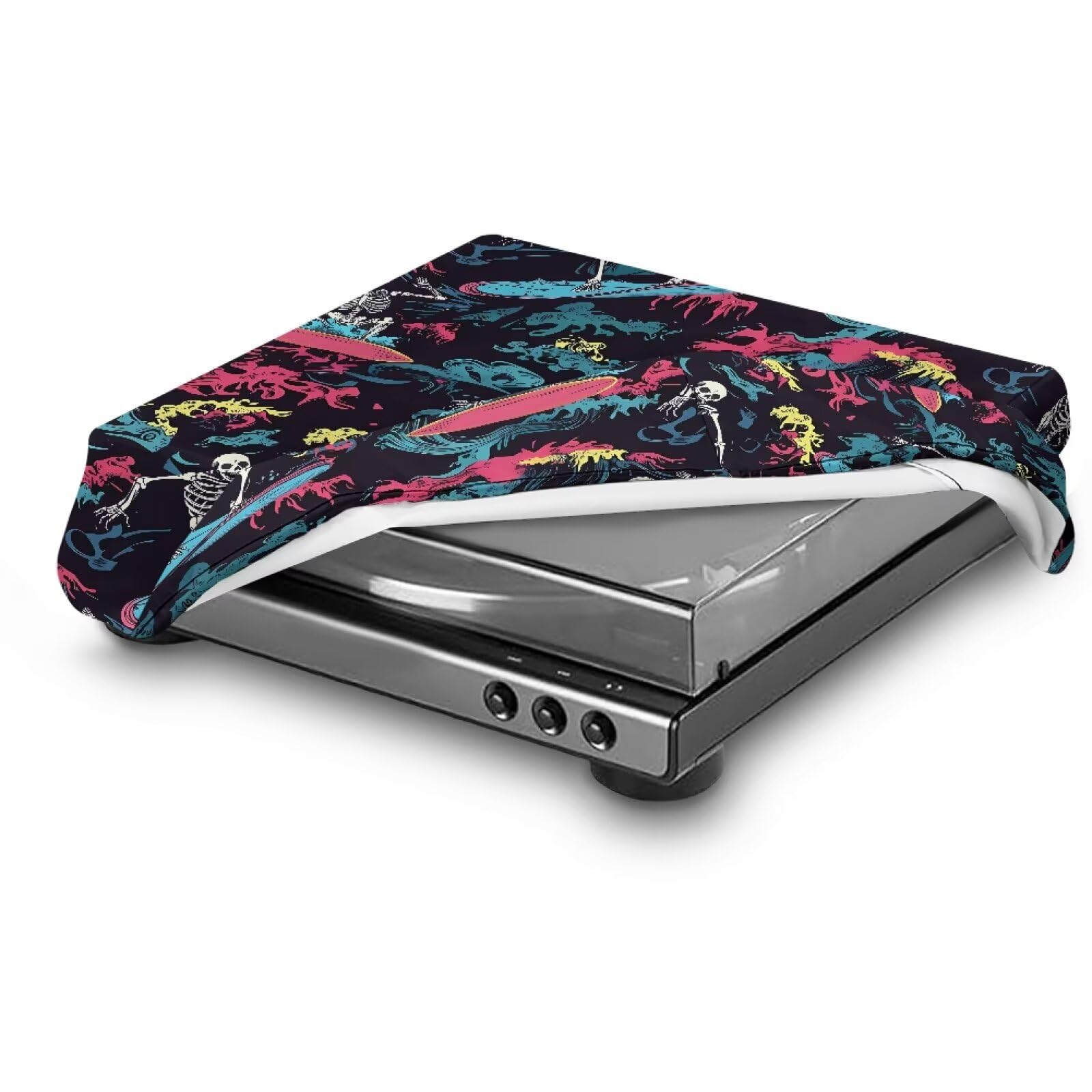 Qehuruxo Record Player Dust Cover Skull Surf Compatible with SL-Q300/SL-B250/SL-B260 – Waterproof, Scratch-Resistant & Foldable Turntable Protector