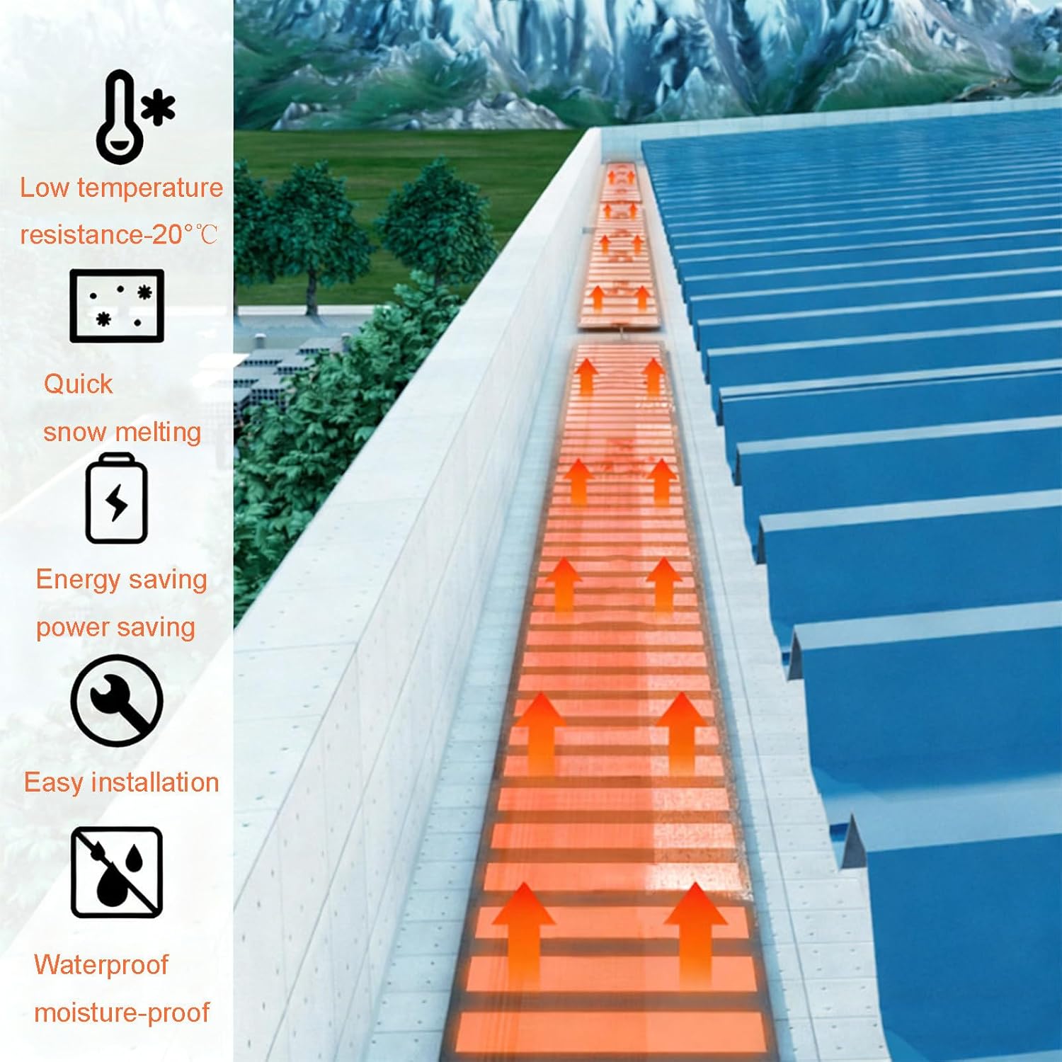 Electric Gutter Heater, Flexible De-Icing Pad, Waterproof Heat Cable to Prevent Ice Dams - 12cm Wide, 16.4ft Length, 122℉ Temperature