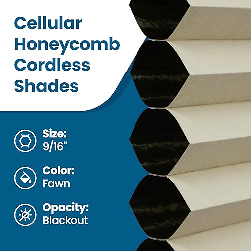 Miniatura 2 de BlindsAvenue Persiana celular inalámbrica de panal de abeja, celda única de 916", apagón, cervatillo, tamaño 29" de ancho x 72" de alto