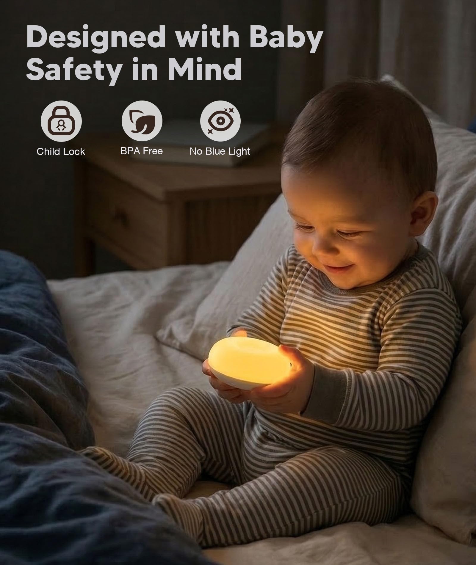 Bakzon Luce notturna per bambini, senza luce blu, lampada da notte per l'allattamento al seno, morbida luce notturna in silicone senza BPA con temperatura a 3 colori, cura degli occhi, design a