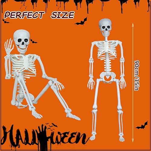 Miniatura 2 de Paquete de 2 esqueletos de Halloween de cuerpo completo, esqueletos de esqueleto humano y esqueleto de 3 pies para decoración de fiesta de casa