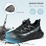 BAXIWUY Chaussures de Sécurité Hommes Légère Basket Securite Femme Chaussures de Travail Embout en Acier Respirantes Antidérapante Chaussures de Sécurit, Noir, 38 EU - 5