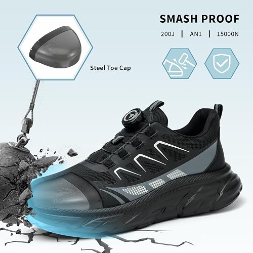 BAXIWUY Chaussures de Sécurité Hommes Légère Basket Securite Femme Chaussures de Travail Embout en Acier Respirantes Antidérapante Chaussures de Sécurit, Noir, 38 EU - 5