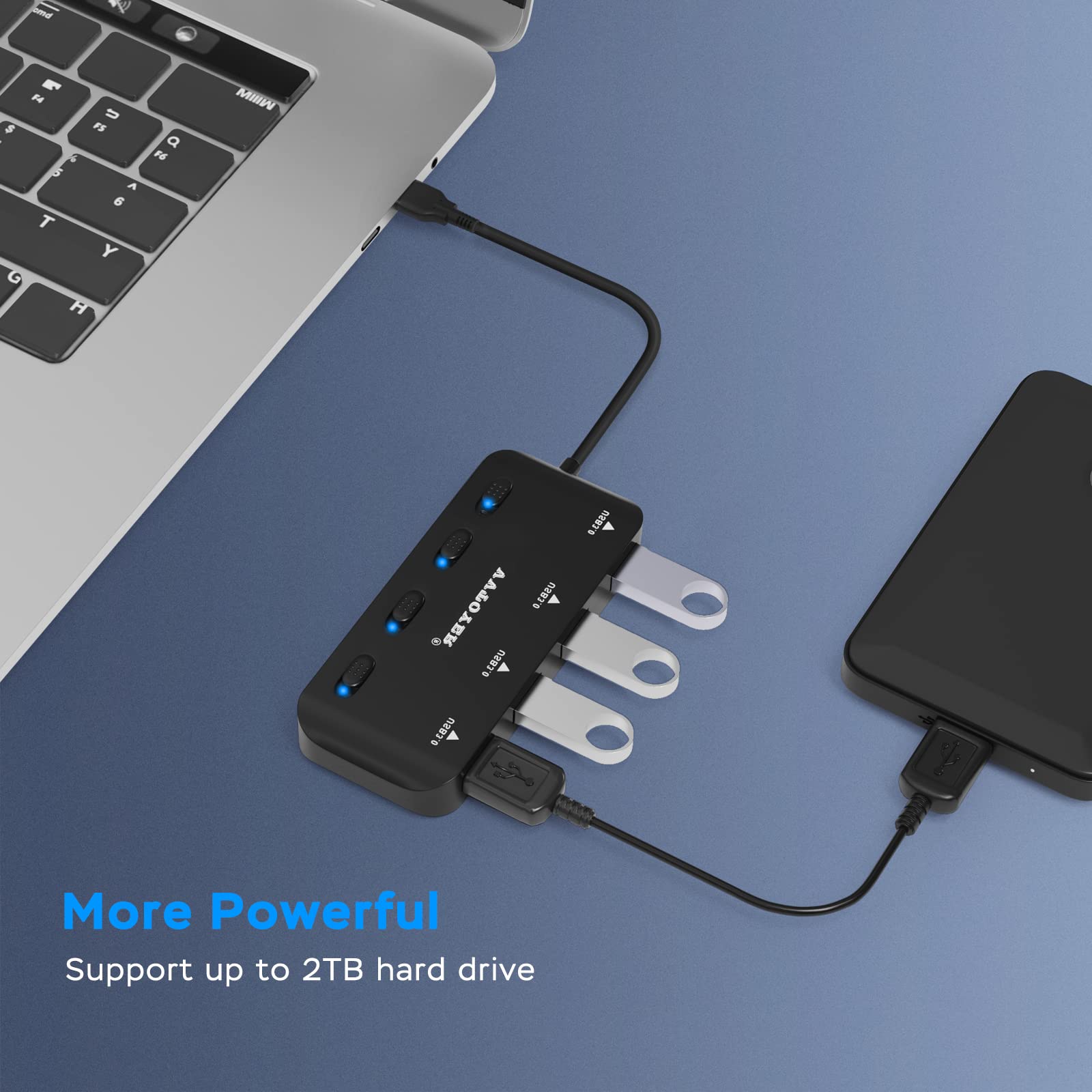 Adapter do koncentratora USB 3.0, 4 porty USB Extender Hub do laptopa, adapter wielu portów USB z indywidualnymi przełącznikami zasilania