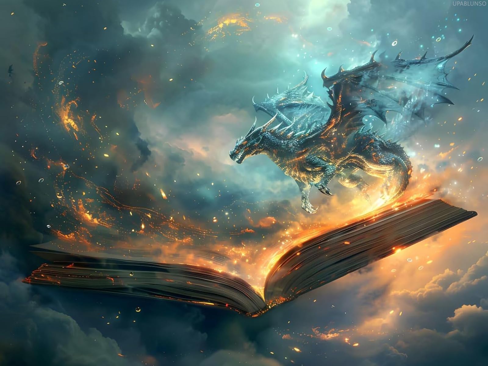 UPABLUNSO 5D Diamond Art Kits for Adults Beginners, Dragon Spellbook Diamond Art, DIY Full Round Drill Dragon Diamond Painting Kits for Adults 12x16