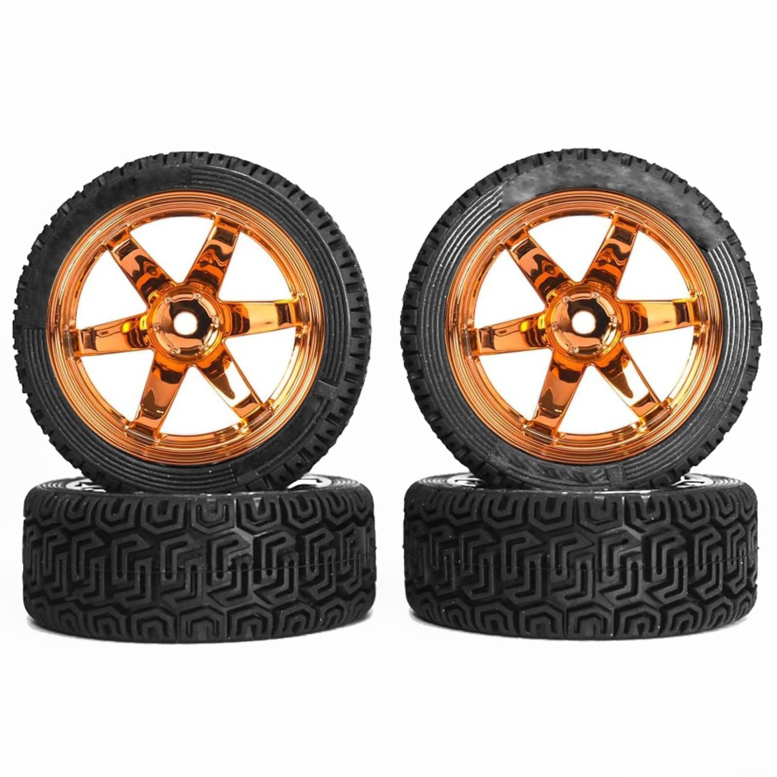 KINGCOO 4PCS 68mm RC Rally Car Rubber Tires and Plastic Wheel Rims Tyres 12mm Hex for 1/10 RC On-Road Flat Run Racing Touring Car for Tamiya HSP HPI WR8 TT02 Kyosho (Orange)