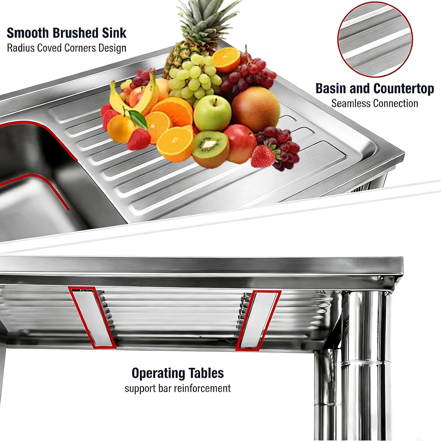 304 Stainless Steel Double Bowl Sink Stainless Steel Sink with 360° Hot Cold Faucet Multi-Tier Shelves Odor-Proof S-Trap for Home Kitchen Commercial Restaurant Outdoor Cooking Area