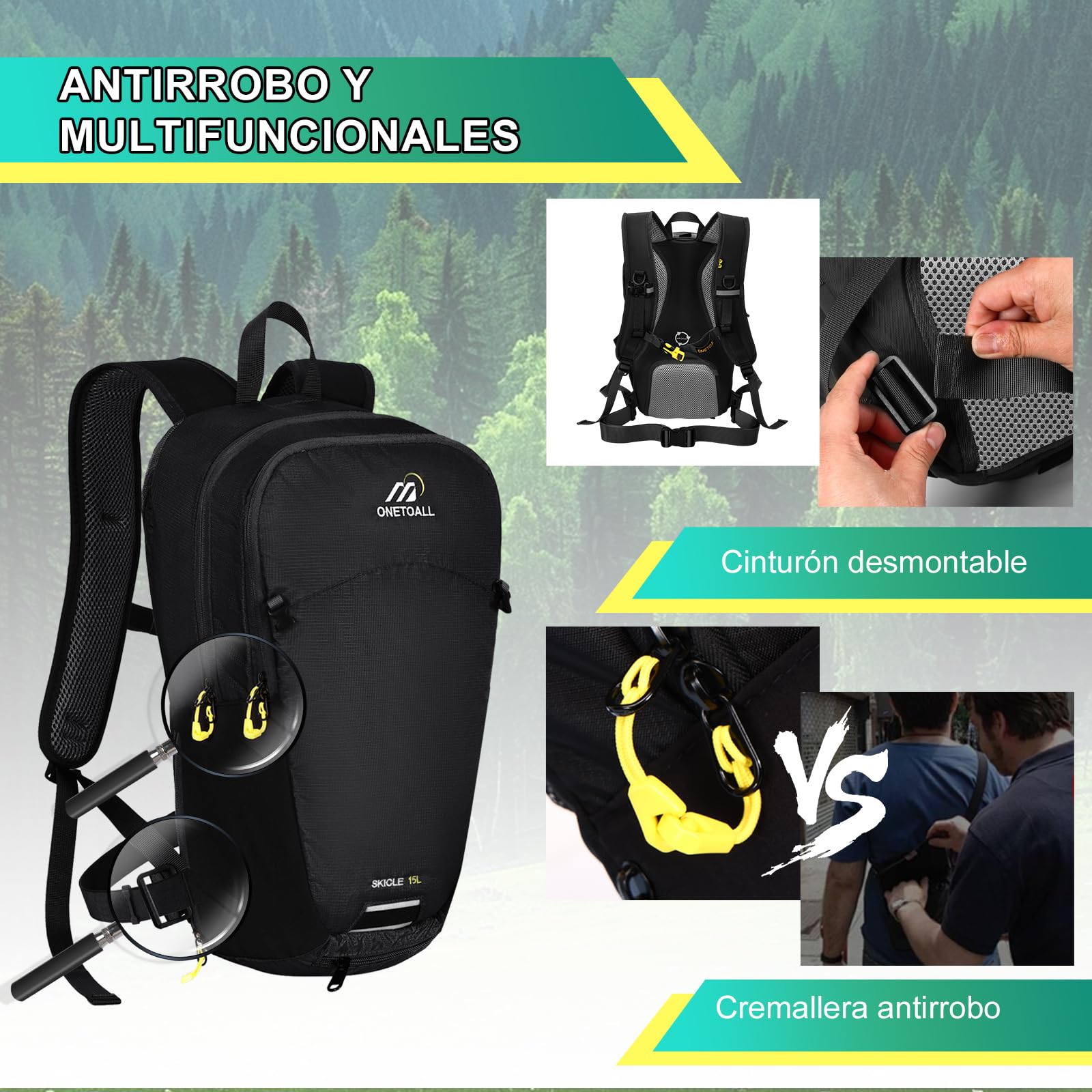 Mochila de Ciclismo 15L / 20L con Funda Impermeable, Mochila Hidratación Mtb para Hombre y Mujer, Mochila Senderismo Pequeña y Antirrobo para Moto, Esquí, Bicicleta, Montaña y Running
