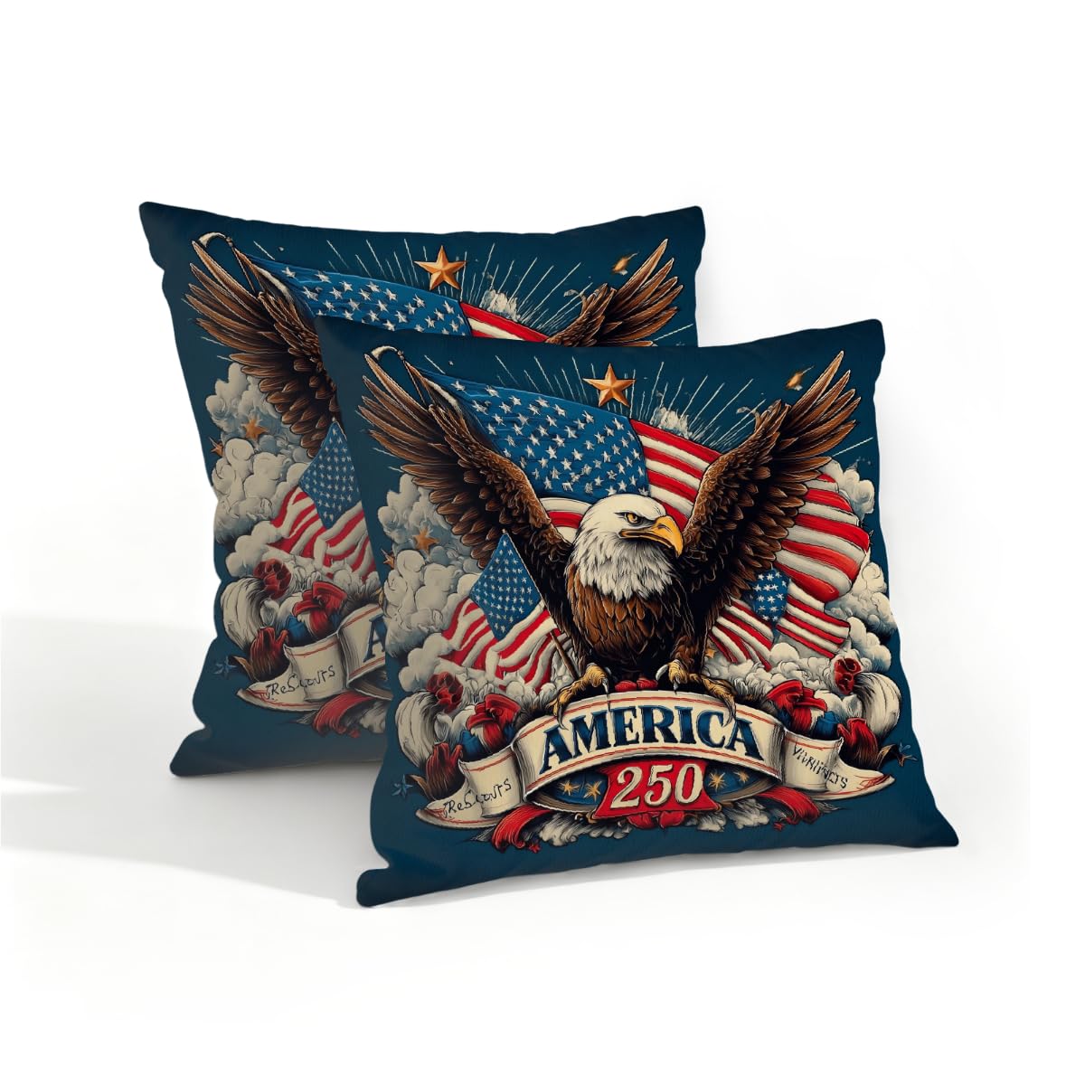 Outdoor Pillow Covers Waterproof Pillowcases 16x16in Set of 2 Retro 250th America Flag Bald Eagle Decorative Throw Cushion Case for Couch Sofa Garden Patio Furniture
