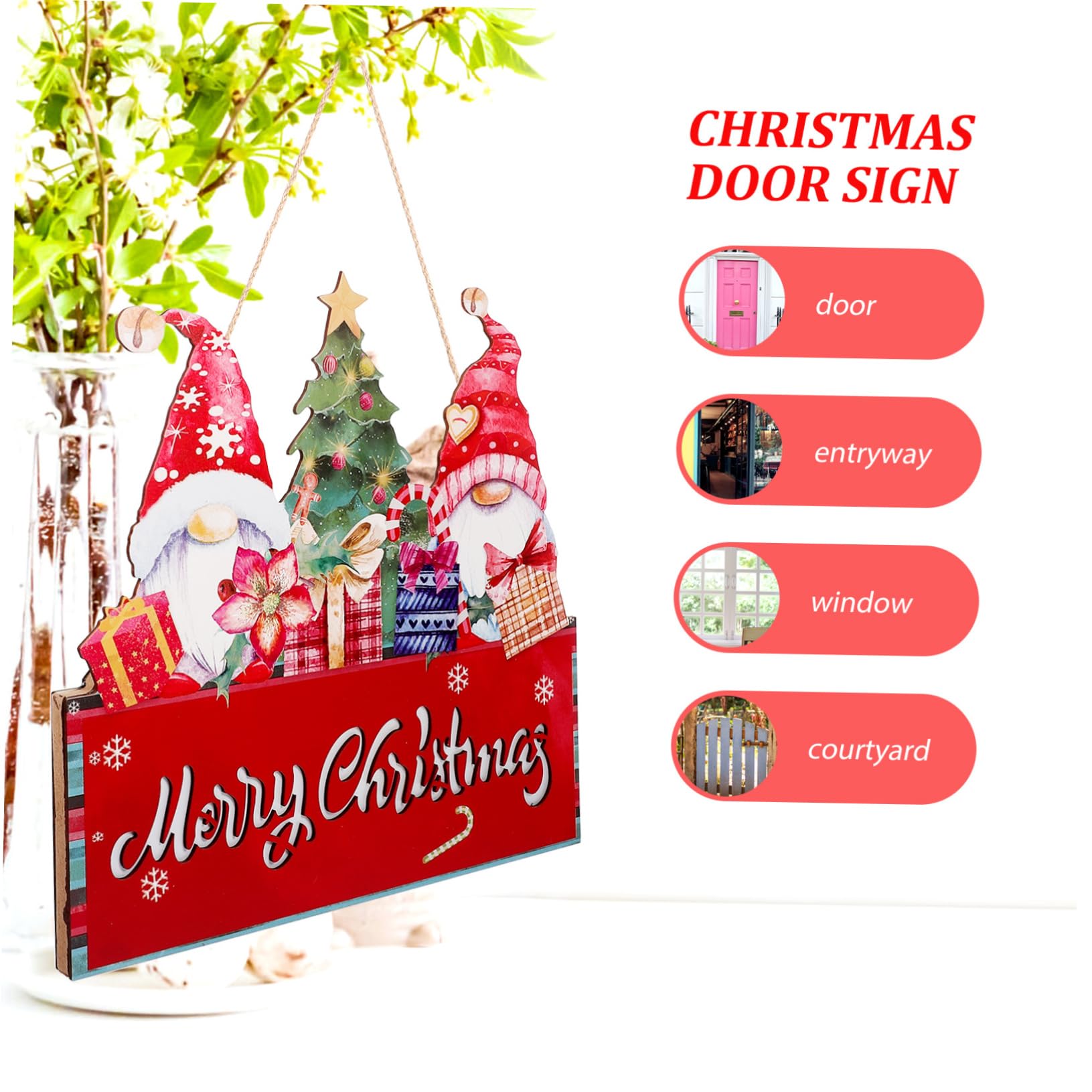 TOPBATHY Adornos de Papá Noel Letreros Navideños para Puerta de Entrada con Madera Placa Colgante de Navidad para Decoración de Pared Colgador Navideño para Puerta Festiva