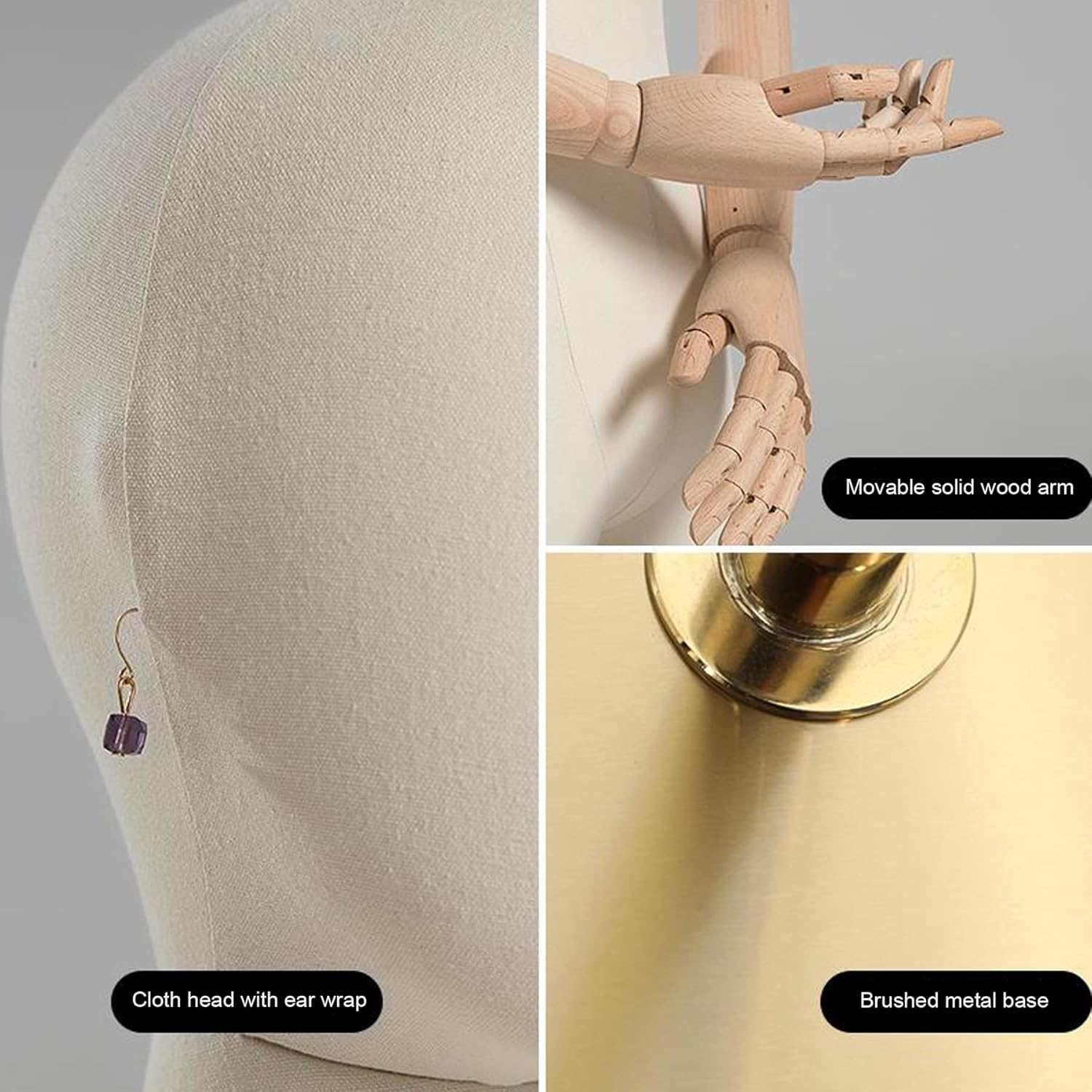 Dressmaking Mannequin Female Stand Female Dress Form Fashion Mannequin Torso, with Soild Wood Arm and Metall Base, for Retail Clothing Shops, Trade Shows, Craft Shows,Triangle,A