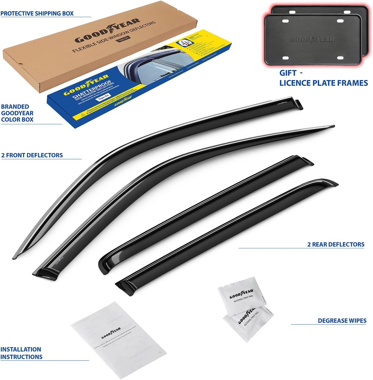 Goodyear Shatterproof Window Deflectors for Nissan Frontier 2022-2026 Crew Cab, Tape-on Rain Guards, Window Visors, Vent Deflector Visor, Car Accessories, 4 pcs. - GY008735