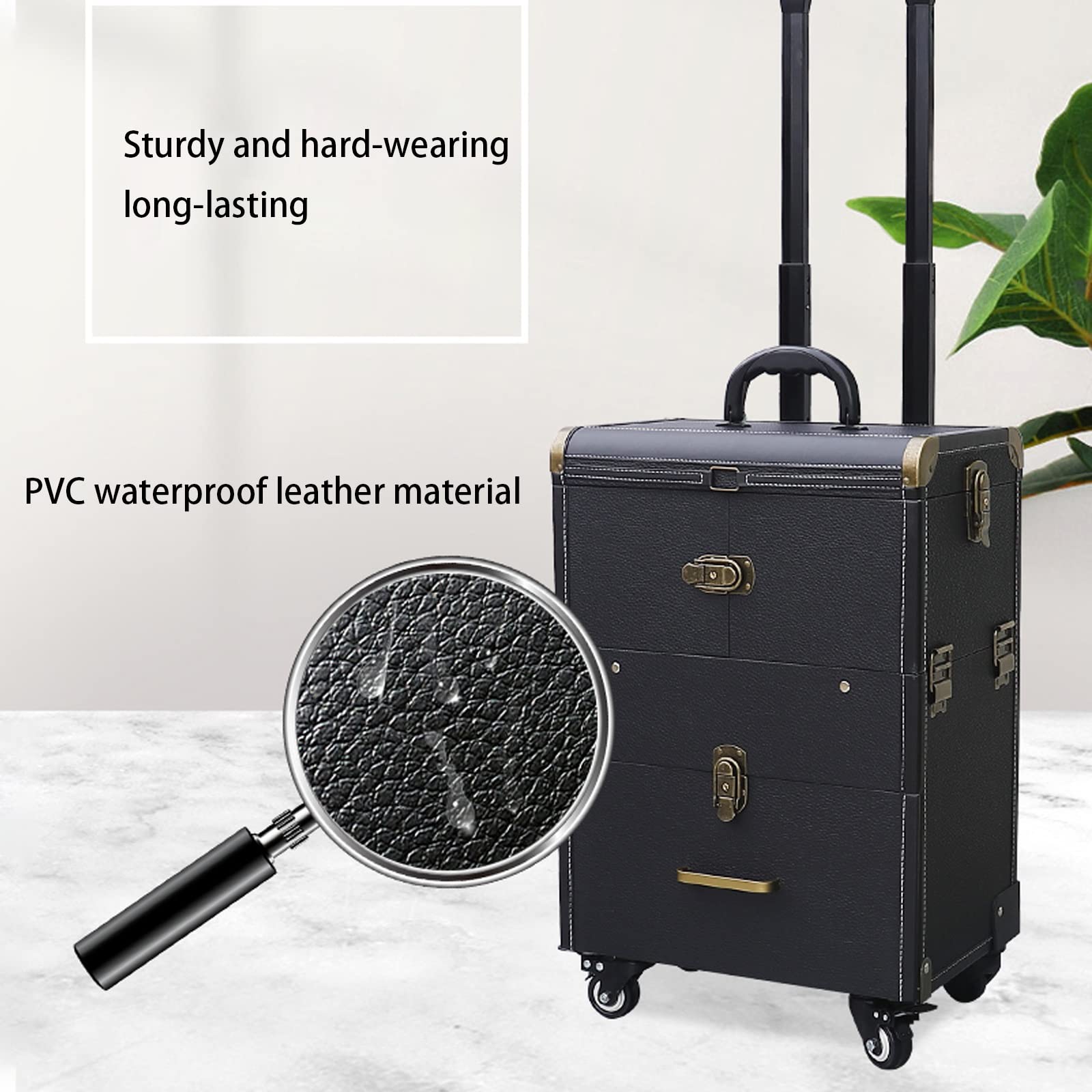 Beauty Makeup Train Case Reisetrolley Kosmetiktasche Rolling Organizer Vanity Box, Rolling Makeup Case Reisetrolley mit Rädern Kosmetiktrolley, Schwarzer Kosmetikkoffer mit Spiegel