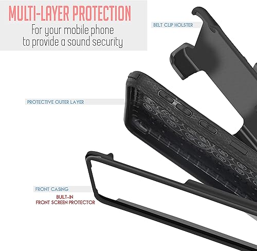Miniatura 4 de Funda diseñada para Motorola Moto G Stylus 5G 2022 con protector de pantalla integrado, clip giratorio para cinturón, función atril, funda
