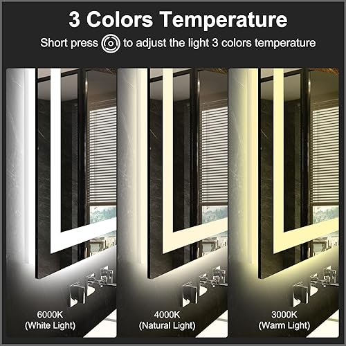Miniatura 5 de Twalsu Espejo LED de 40 x 24 pulgadas para baño con tiras LED dobles, espejos iluminados delanteros y retroiluminados para pared de baño, 3 colores