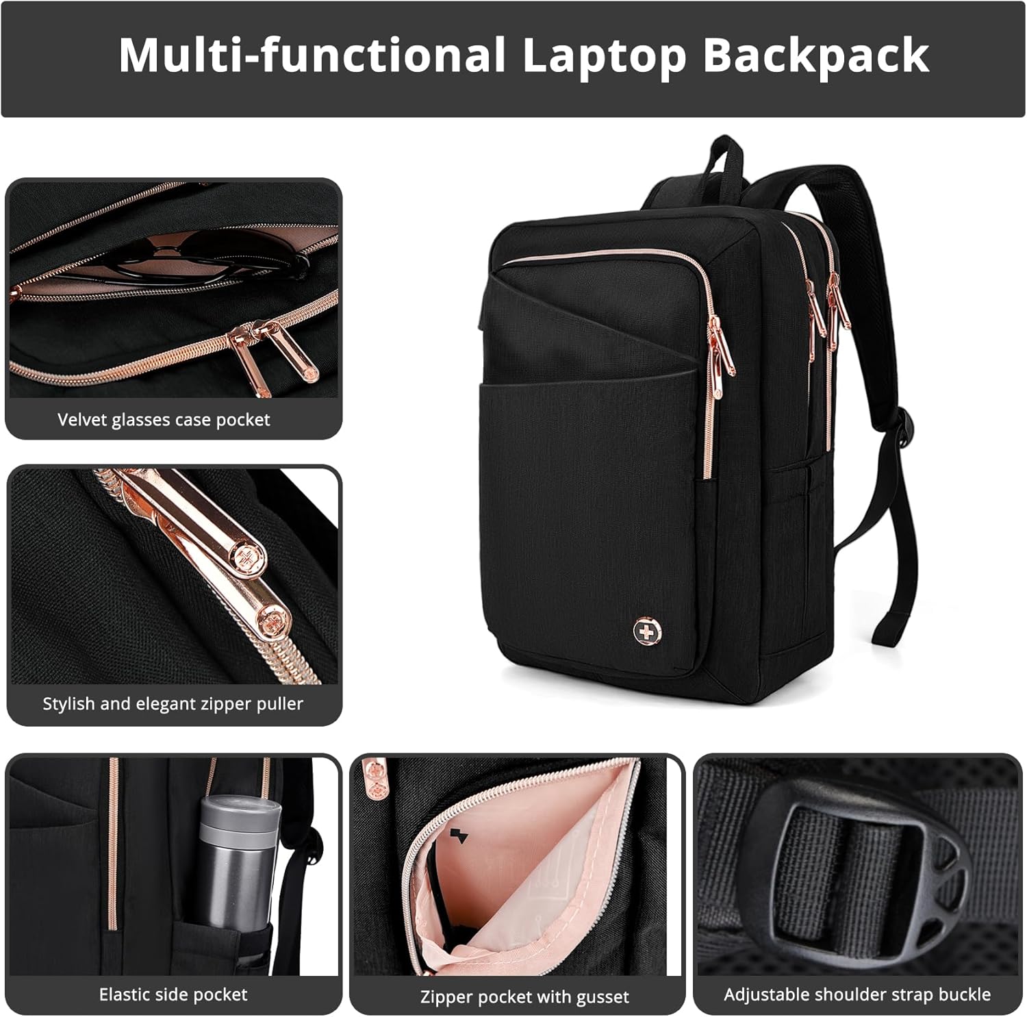 Swissdigital Design Business Laptop Backpack For Women,With USB Charging Port Computer Work Backpack,Fits 15.6 Inch Laptop Travel Casual Backpack,Black | SD1006-01 - Image 5