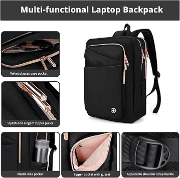 Swissdigital Design Business Laptop Backpack For Women,With USB Charging Port Computer Work Backpack,Fits 15.6 Inch Laptop Compact Travel Casual Backpack,Black | SD1006-01