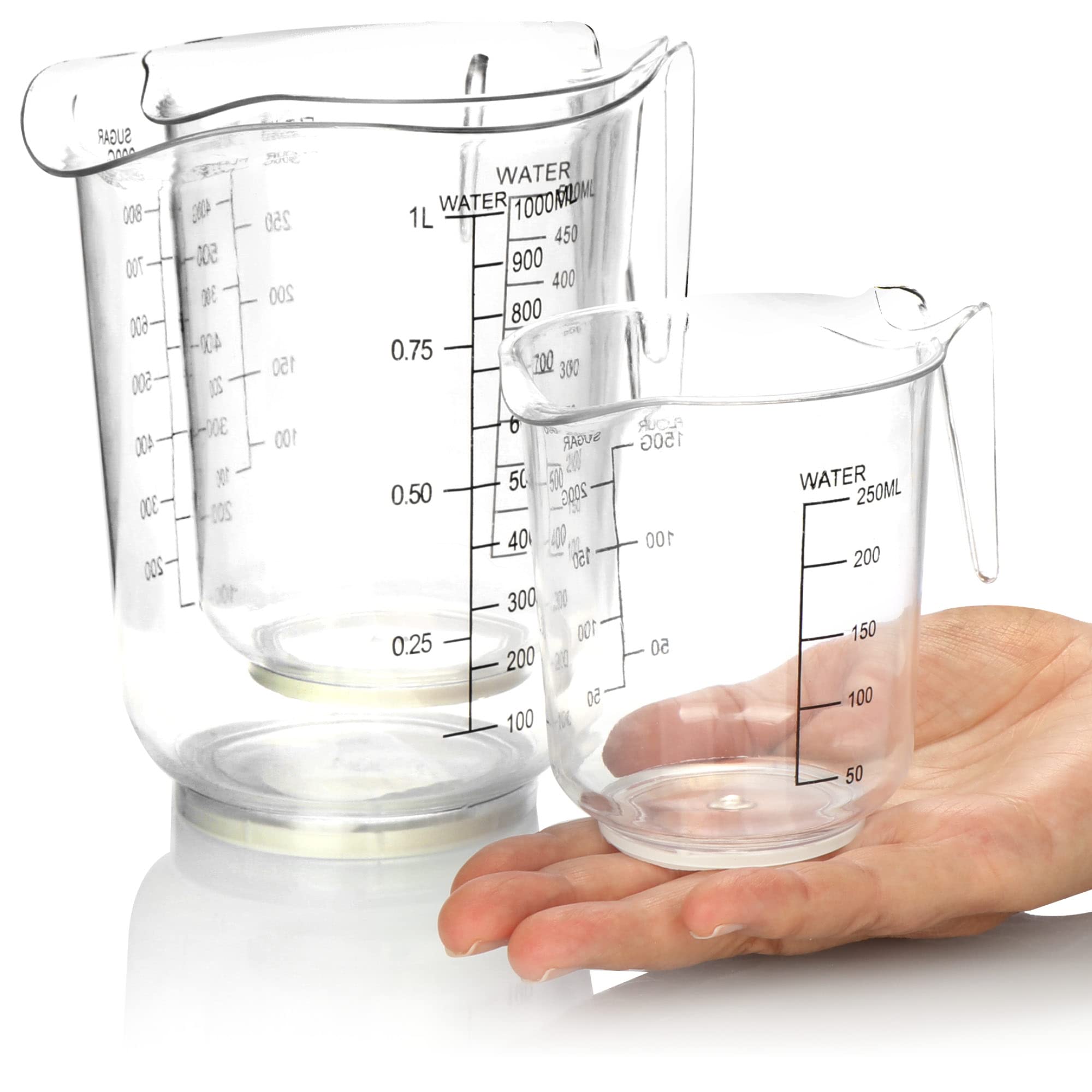 com-four® 36-teiliges Messbecher-Set - rutschfeste Messkannen in 3 Größen 250 ml / 500 ml / 1000 ml - Dosierhilfe mit Skala in Milliliter und Gramm - Abmessbecher
