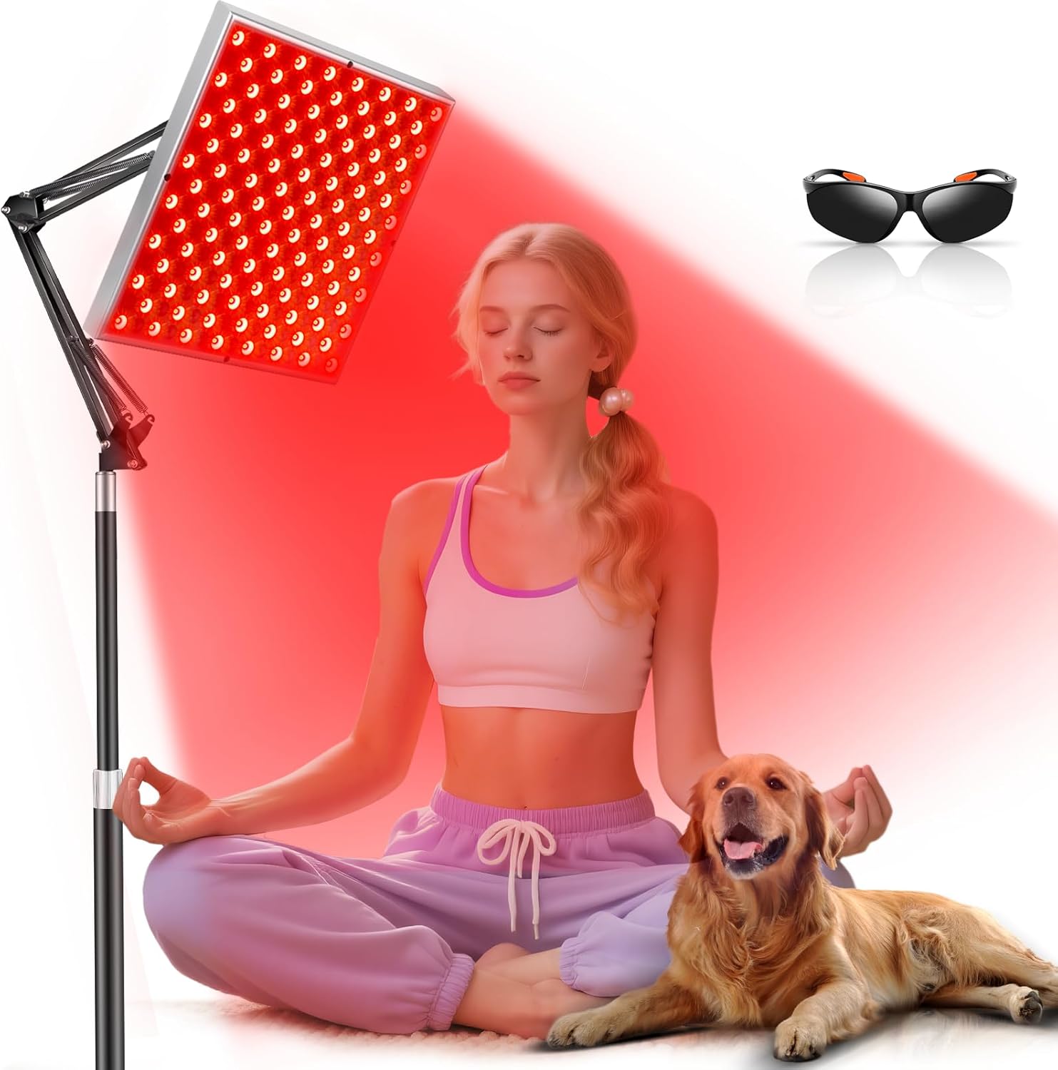 Upgrade Red Light Therapy for Face and Body, 45W Dual 660nm Red & 850nm Infrared Red Light Therapy Lamp, Home Use Light Therapy Panel with Adjustable Stand/Desktop Clamp & Glasses