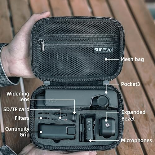 Miniatura 4 de SUREWO Osmo Pocket 3 Mini Case, bolsa protectora de almacenamiento de PU portátil para DJI Osmo Pocket 3 Kit estándar y DJI Osmo Pocket 3 Power