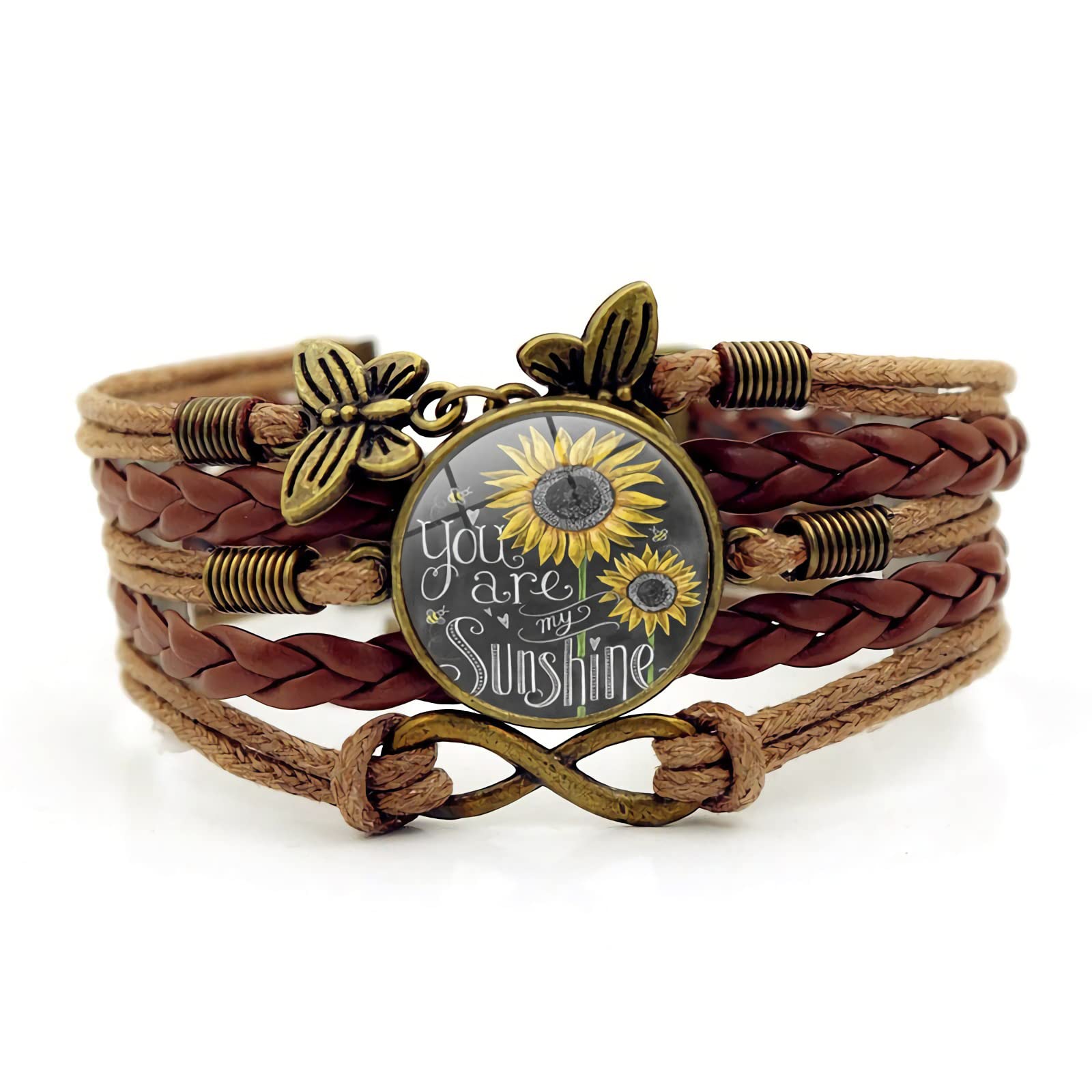 Boho Sunflower Gifts Sunflower Leather Bohemian Bracelet Birthday Gifts for Women Teens Granddaughter Wife Daughter Mom Friendship Bracelets for Her