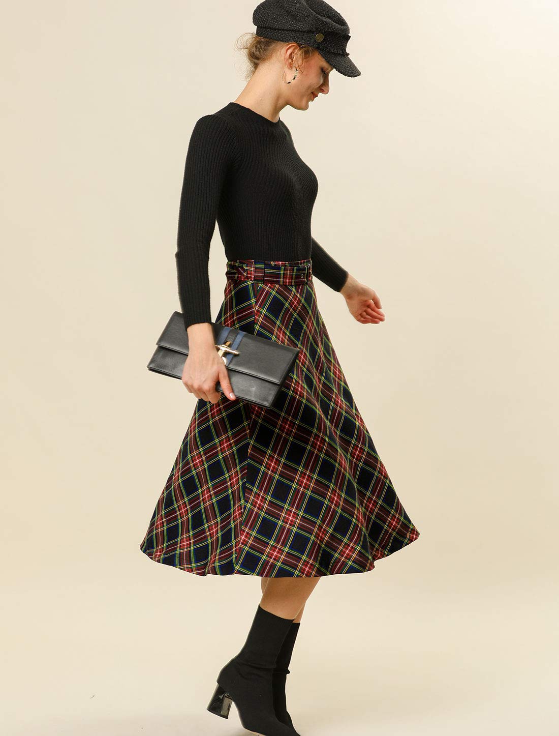 Allegra K Tartan Plaid High Waist Midi Skirt A-Ligne Femme (Lot de 1)