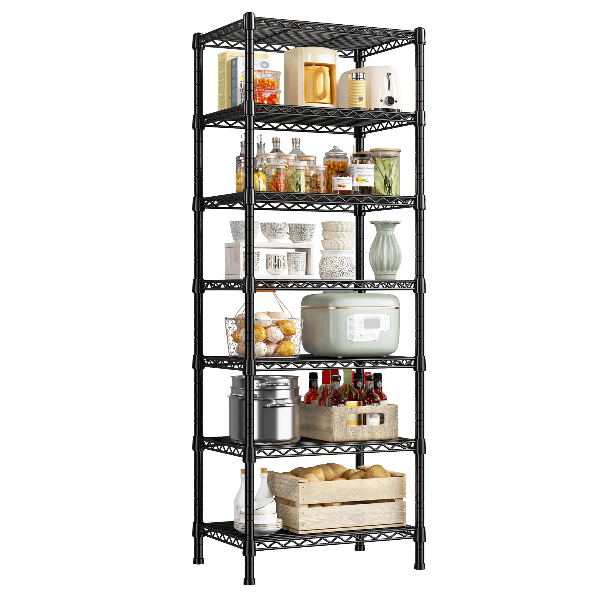 REIBII 7-Tier Metal Shelving Unit, 71’’H x 18’’W x 18’’D, 1176 LBS Weight Capacity, Adjustable Garage Shelving for Storage, Heavy Duty Shelves for