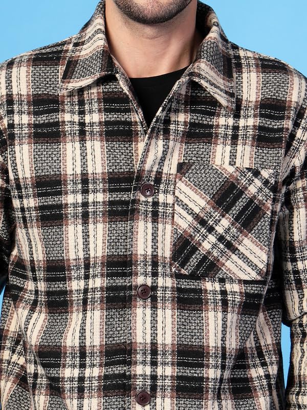 Image of CHKOKKO Men's Tweed Winter Shacket Stylish Flannel Plaid Standard Length Jacket Shirt