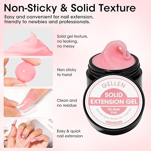 Miniatura 4 de Gellen Constructor de gel rosa claro para uñas de color, gel antiadherente para tallado 3D para arte de uñas, extensión de uñas LED U V Buildergel