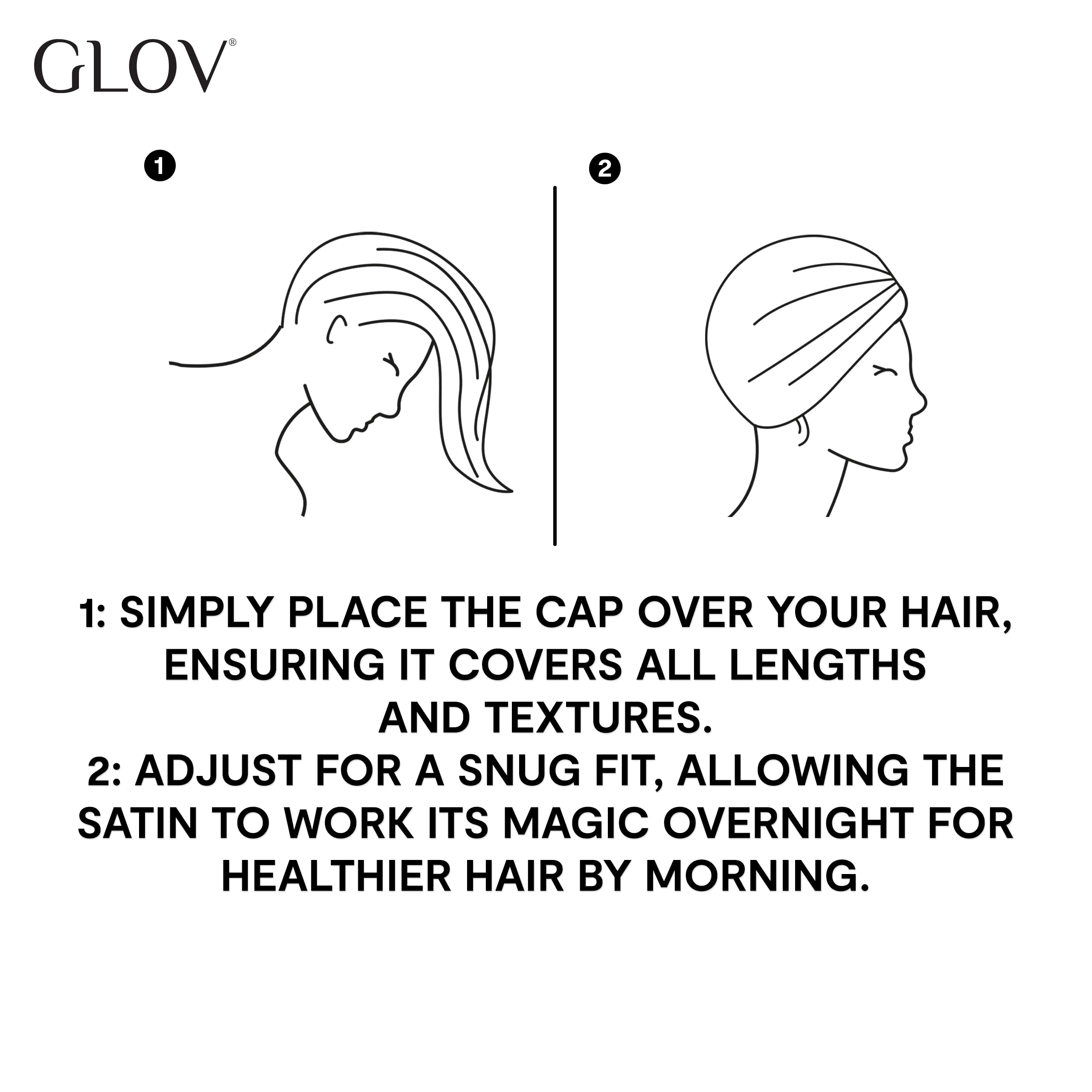 GLOV Schlafmütze Damen Schlafkappe Satin Haarhaube für die Nacht Haarnetz Satin Bonnet Turban für Langes Lockiges Haar Kopfbedeckung Schlafhaube Haarschutz für die Nacht Einheitsgröße