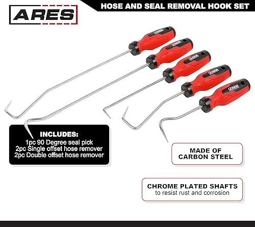 Miniatura 10 de ARES 10038 - Juego de 5 piezas de extracción de manguera y sellado, incluye púa de sello de 90 grados y removedores de manguera de desplazamiento