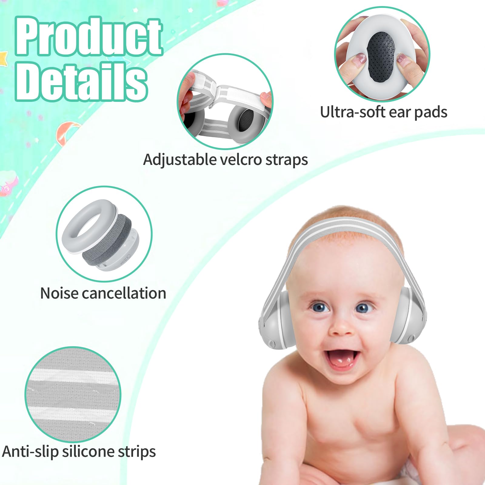 Vexaflow Cascos Bebe Antiruido, Con Bolsa de Transporte, para Sueño y Viajes, Protectores Auditivos Ajustables para Bebé y Niños de Hasta 48 Meses, Reducción de Ruido hasta 25dB — view 5