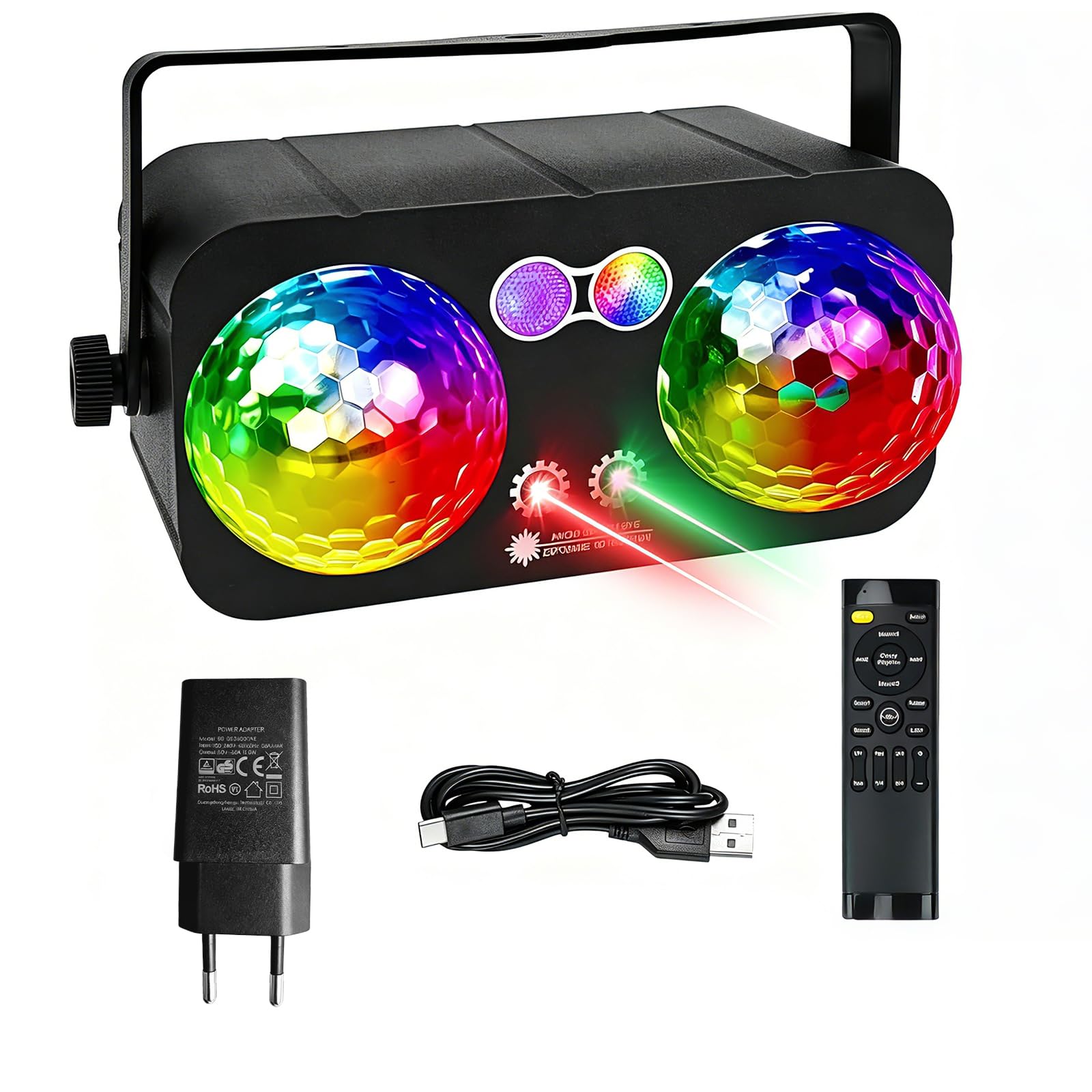 Boule disco 6 en 1 - Lumière stroboscopique DJ colorée - Activée par le son - Pour l'intérieur, les anniversaires, les raves, les soirées dansantes, les lumières de scène en plein air, les clubs à