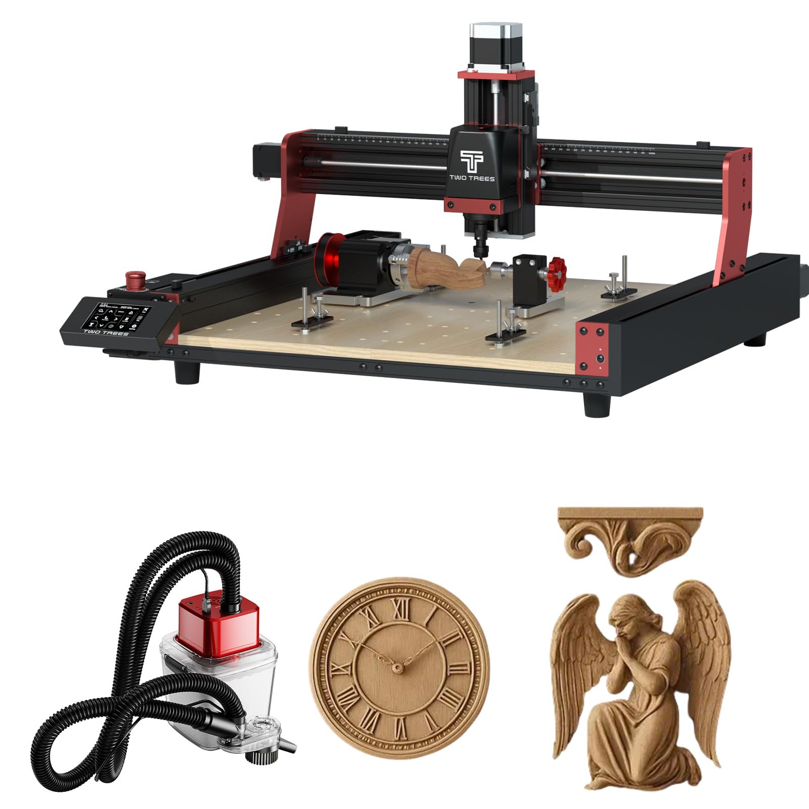 Twotrees TTC450 Pro CNC, fresatrice con aspirazione della polvere M1, con quarto asse, fresatrice metallica, macchina per incisione laser reversibile, macchina per incisione di legno, acrilico, MDF
