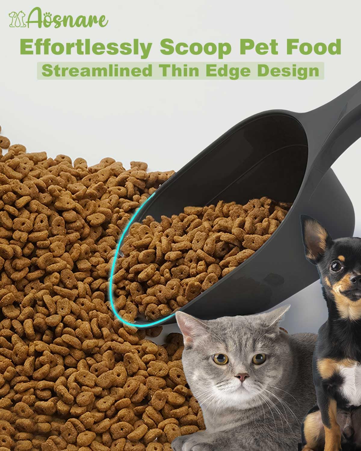 Paquete de 2 tazas medidoras de alimentos para perros y gatos, capacidad de 1 taza, cuchara de plástico versátil para alimentos para mascotas con líneas de medición, 1 taza y 1/2 taza para un control 9