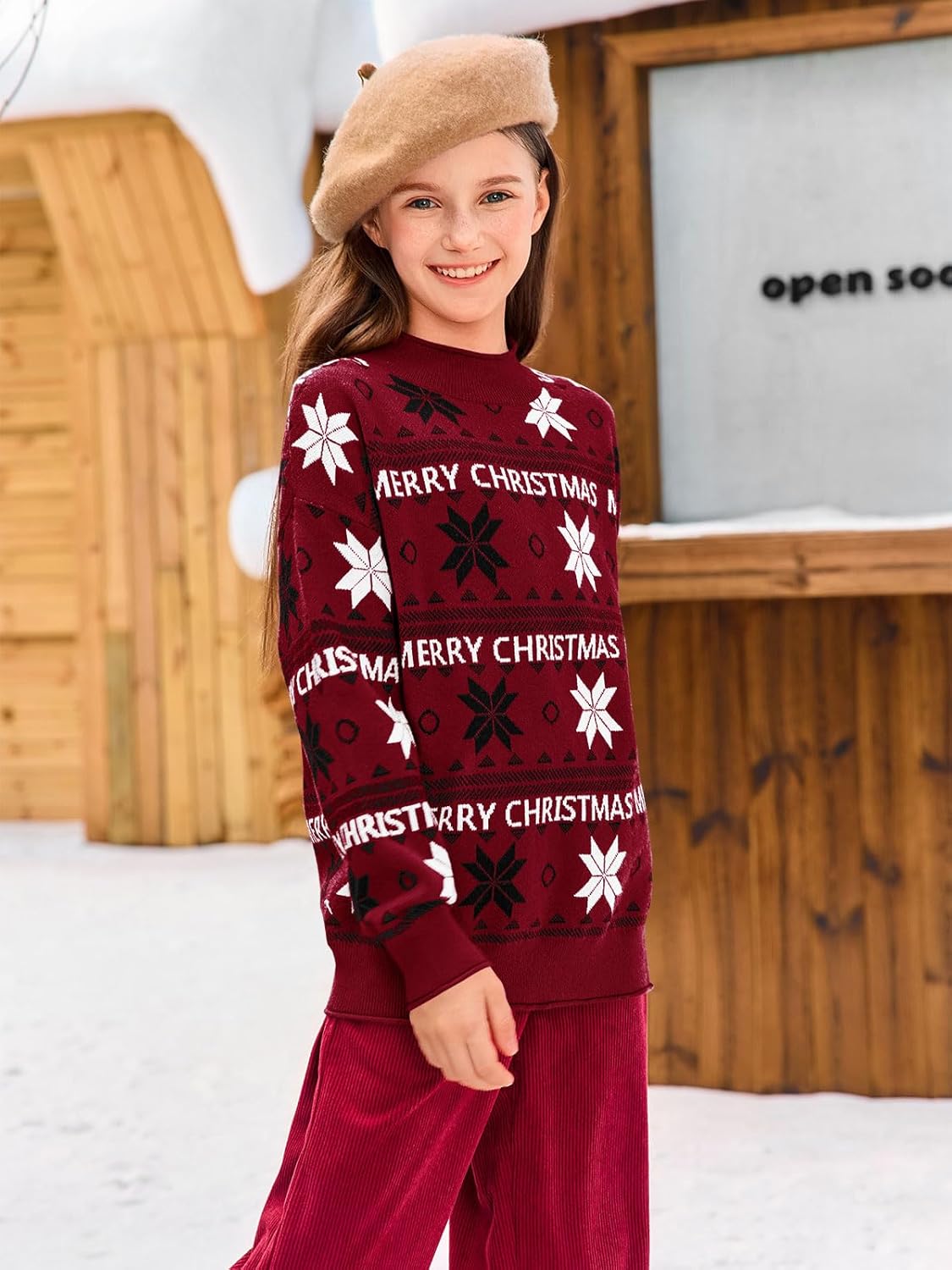 Haloumoning Girls Christmas Sweaters Kids Mock Neck Long Sleeve Pullover Sweater Knit Jumper Tops 5-14 Years - Image 4