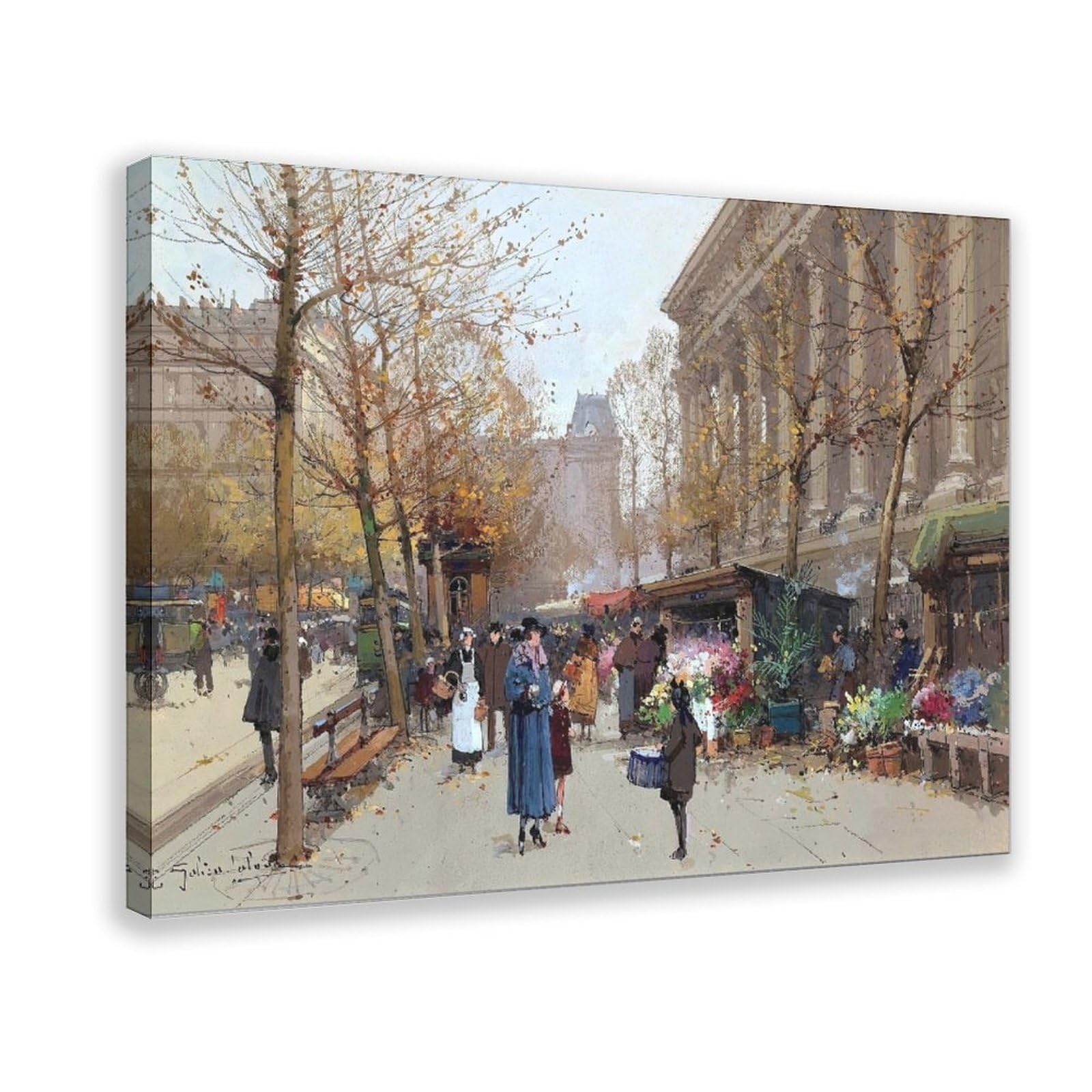 WCYB Stretched Canvas Flower Market, La Madeleine by Eugene Galien-laloue Street Scenes Prints Posters Canvas Deco Paintings Wall Art For Office Hangable F