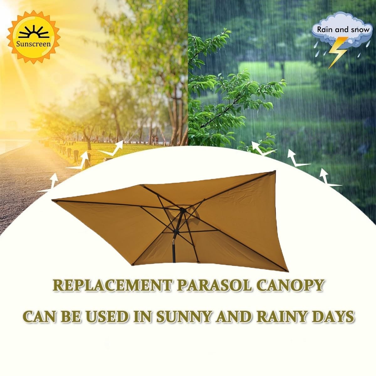 Zamienny prostokątny baldachim parasola 300 x 200 cm i 250 x 250 cm, wodoodporny pokrowiec na taras, do ogrodu i tarasu, biały, 190 x 125 cm, odporny na promieniowanie UV i warunki atmosferyczne