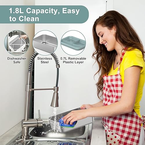 Miniatura 5 de Calentador de lonchera eléctrico para alimentos, calentador de alimentos 2 en 1, para automóvil y hogar, a prueba de fugas, 2 compartimentos, 1