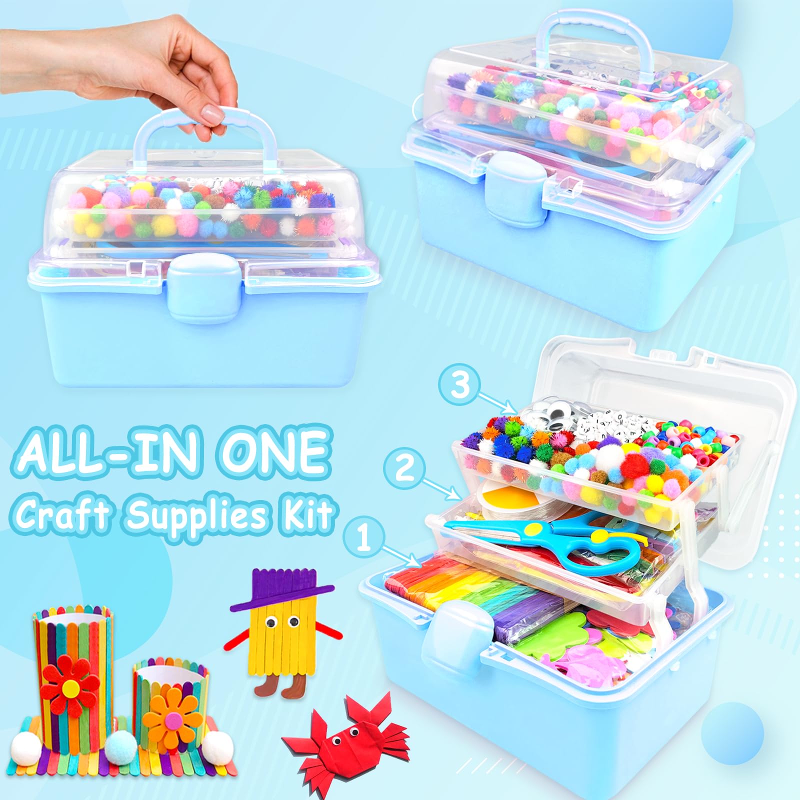 3000 Arts and Crafts Supplies for Kids Craft Kit Craft Box with Pipe Cleaners Arts and Crafts for Kids Age 4-6, 6-8 - Image 2